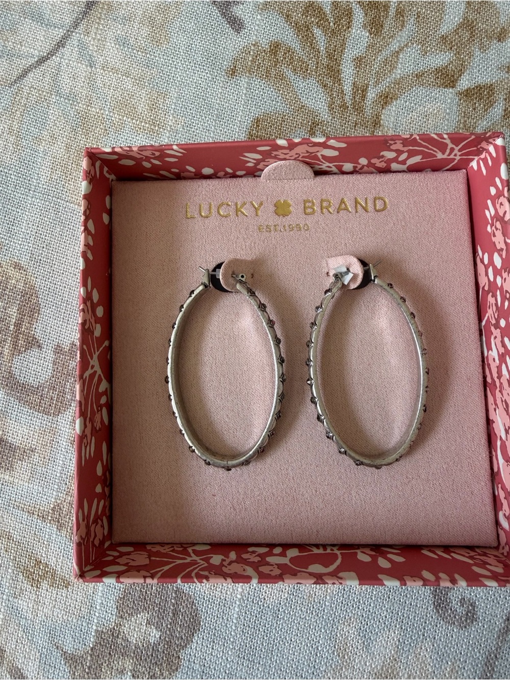 Lucky Brand Silver Textured Oval Hoop Earrings